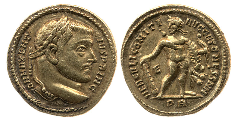 Aureus de Maxence, issu du trésor de Beaurains et conservé au British Museum [© The Trustees of the British Museum]