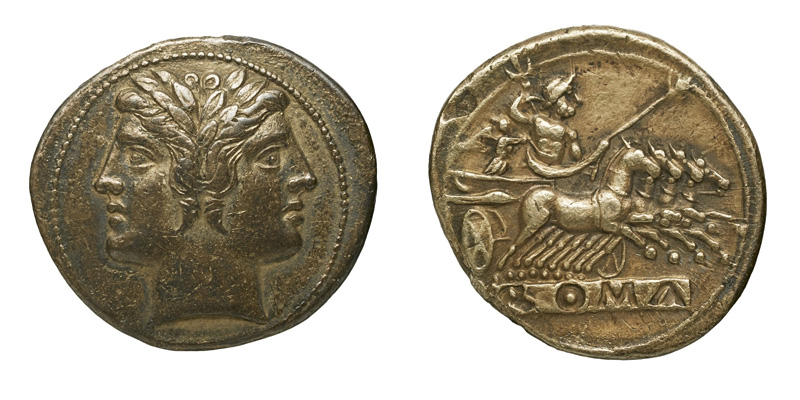 Un quadrigatus, orné d'un magnifique portrait du dieu Janus à l'avers. [© BNF]