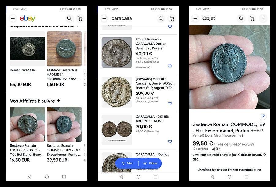 eBay propose un très vaste choix de monnaies romaines. On peut y acheter des monnaies à tous les prix.