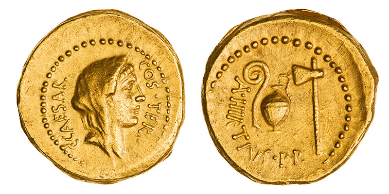Un aureus frappé par César en 46 avant Jésus Christ. © American Numismatic Society