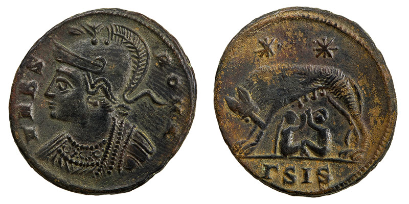 Petit bronze de Constantin 1er, frappé dans le 1er tiers du IVème siècle après Jésus-Christ.