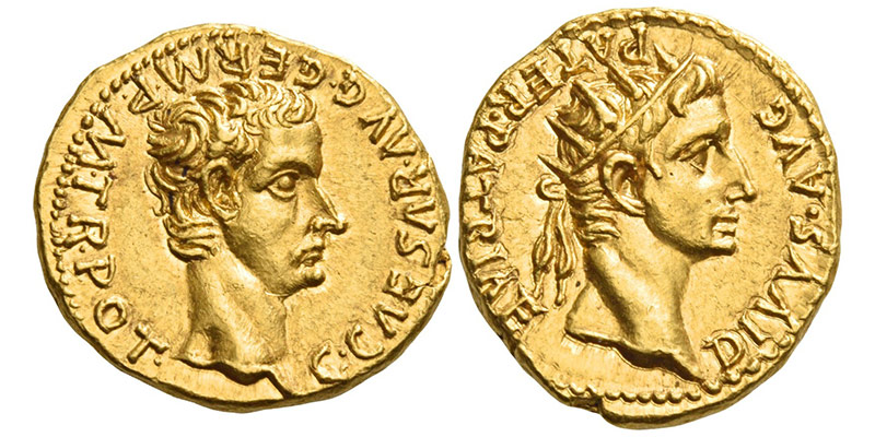 Aureus au double portrait de Gaius et Auguste ©Numismatica Ars Classica