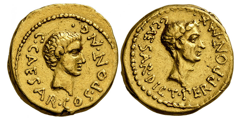 Aureus au double portrait d'Octave et César ©Leu Numismatik