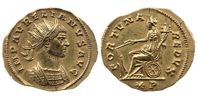 Un exemplaire d'aureus frappé sous Aurélien [© The Trustees of The British Museum]