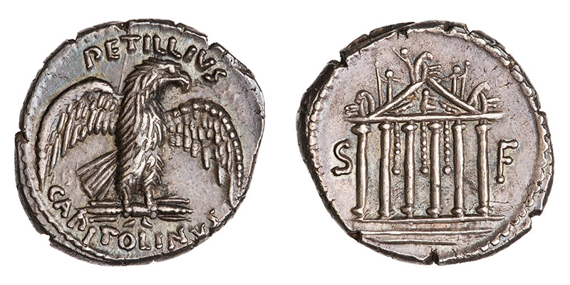 Temple de Jupiter Capitolin sur un denier datant de la République [© American Numismatic Society]